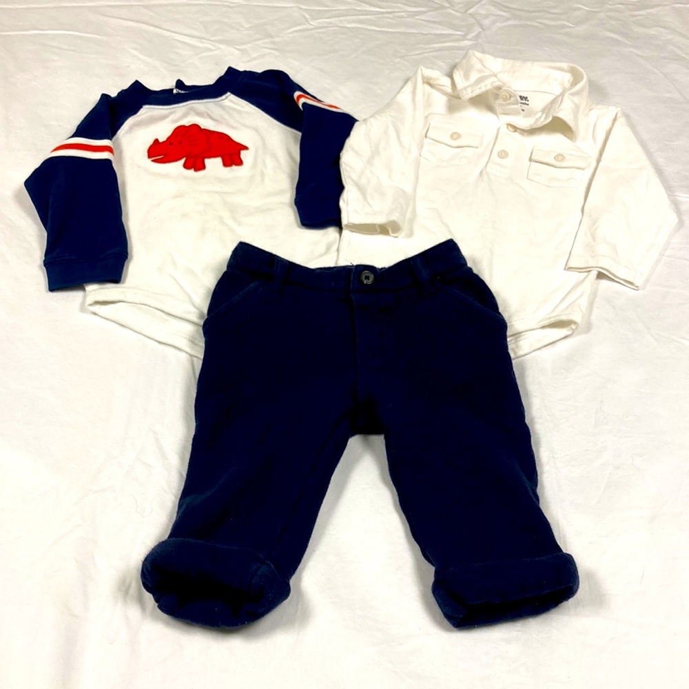 Gymboree boys three piece white and blue set size 12 to 18 months